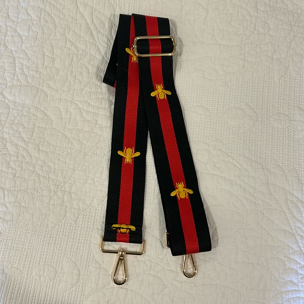 Woven Canvas Purse Strap - Black & Red Bee 2-inch